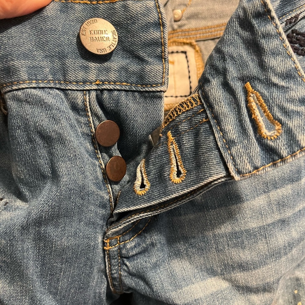 Vintage Eddie Bauer Distressed Patchwork Jeans Relaxed Boyfriend Back Buckle - Picture 11 of 14